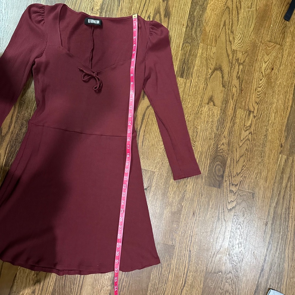Reformation Annabella Ribbed Knit Long Sleeve Mini‎ Dress Tie Front Size  Large - Picture 9 of 12
